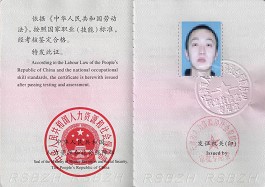 天津市公共营养师技师国家职业资格证书 样本